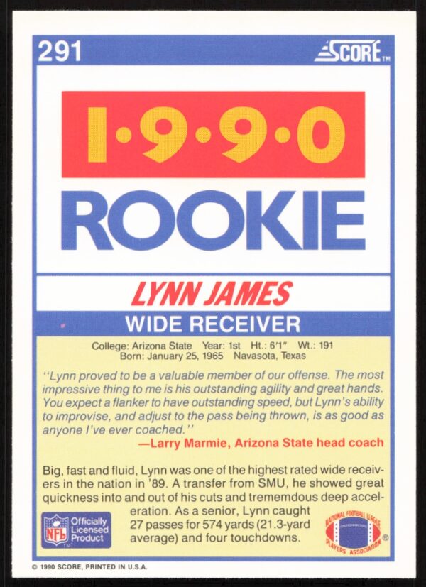 1990 Score Lynn James #291 (Back)