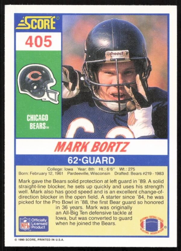 1990 Score Mark Bortz #405 (Back)