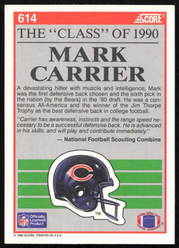 1990 Score Mark Carrier #614 (Back)