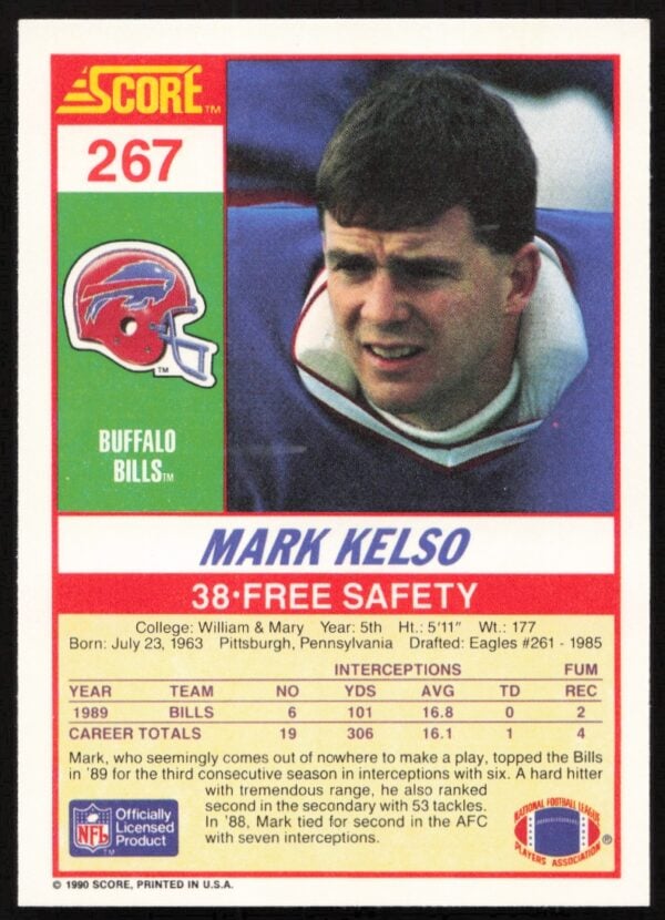 1990 Score Mark Kelso #267 (Back)