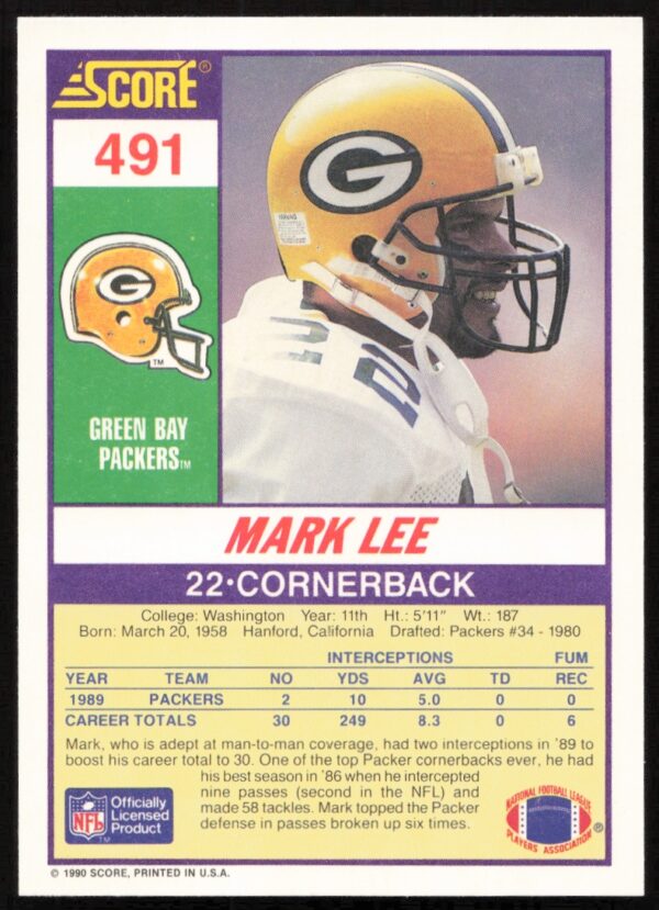 1990 Score Mark Lee #491 (Back)