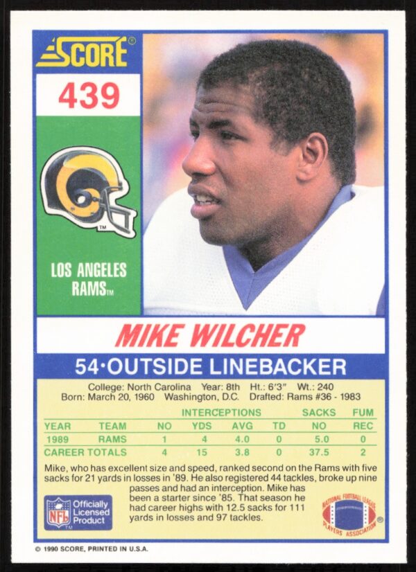 1990 Score Mike Wilcher #439 (Back)