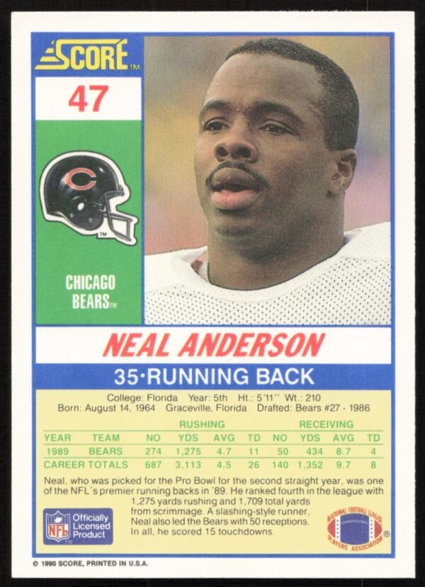 1990 Score Neal Anderson #47 (Back)