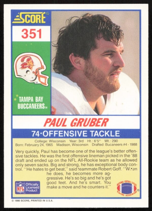 1990 Score Paul Gruber #351 (Back)