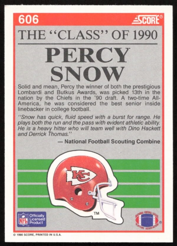 1990 Score Percy Snow #606 (Back)