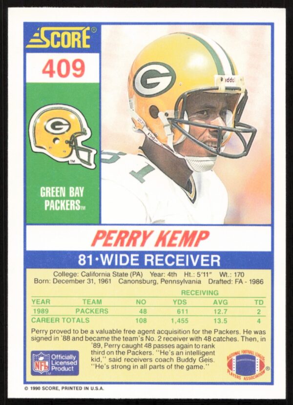 1990 Score Perry Kemp #409 (Back)