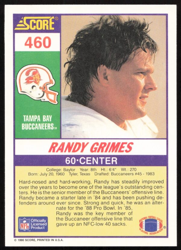 1990 Score Randy Grimes #460 (Back)