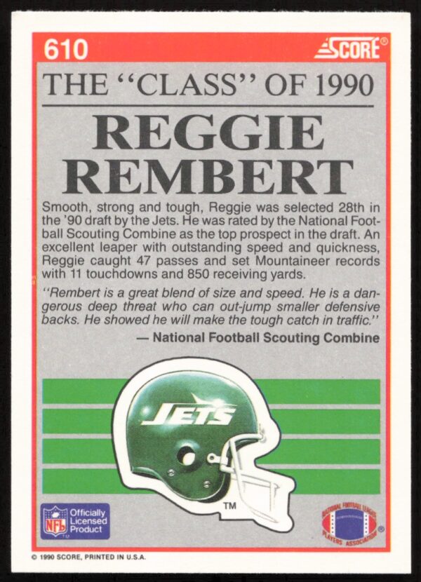 1990 Score Reggie Rembert #610 (Back)