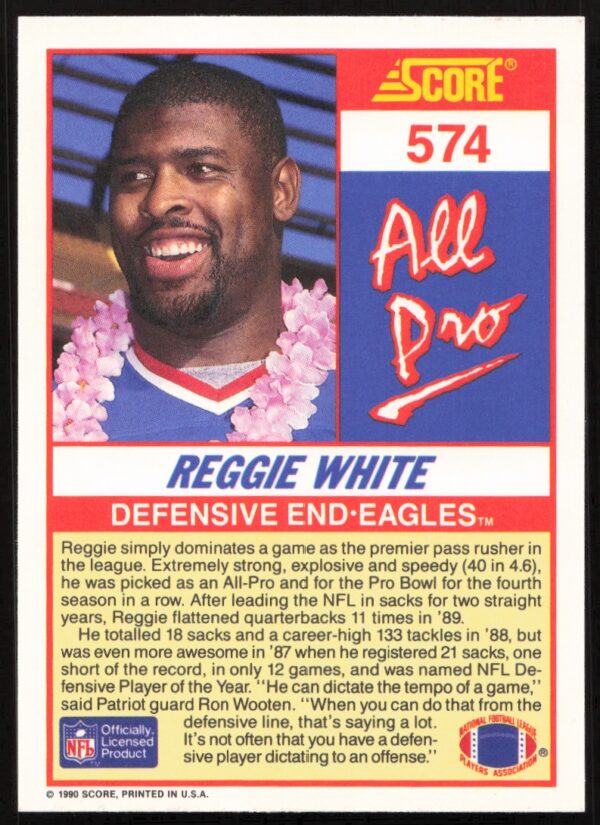 1990 Score Reggie White #574 (Back)