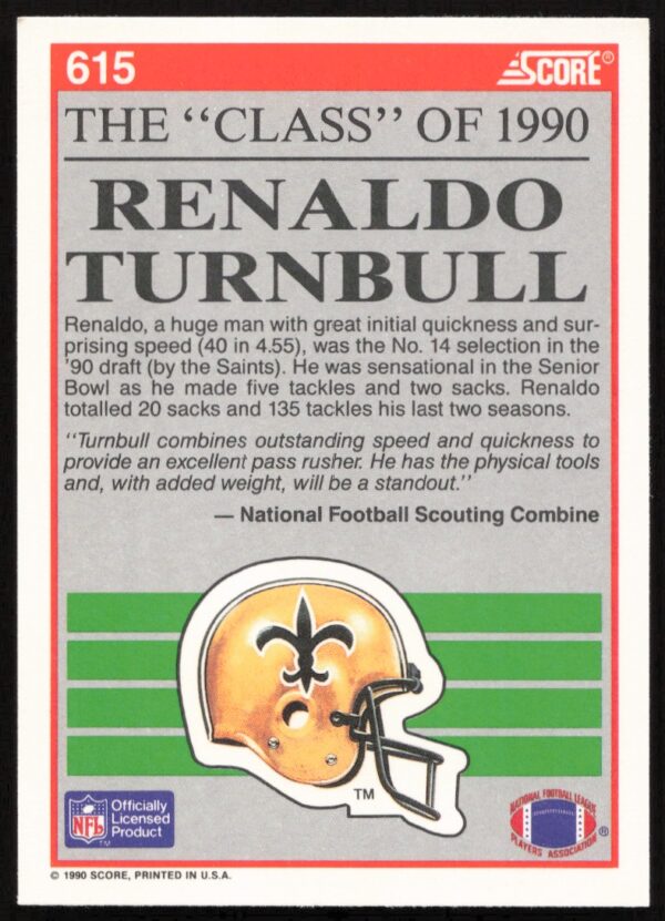 1990 Score Renaldo Turnbull #615 (Back)