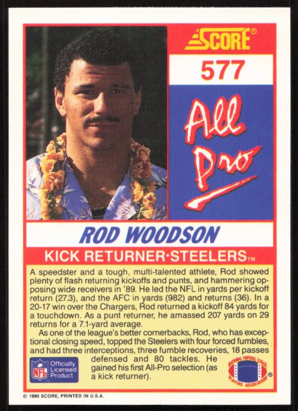 1990 Score Rod Woodson #577 (Back)