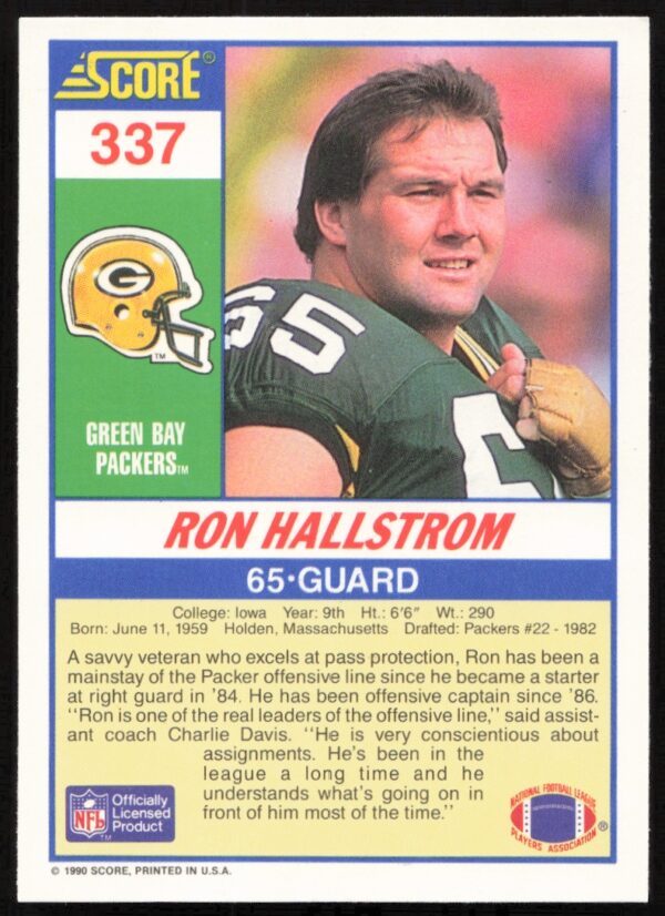 1990 Score Ron Hallstrom #337 (Back)