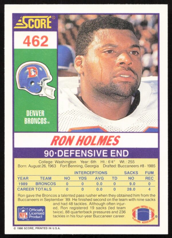 1990 Score Ron Holmes #462 (Back)