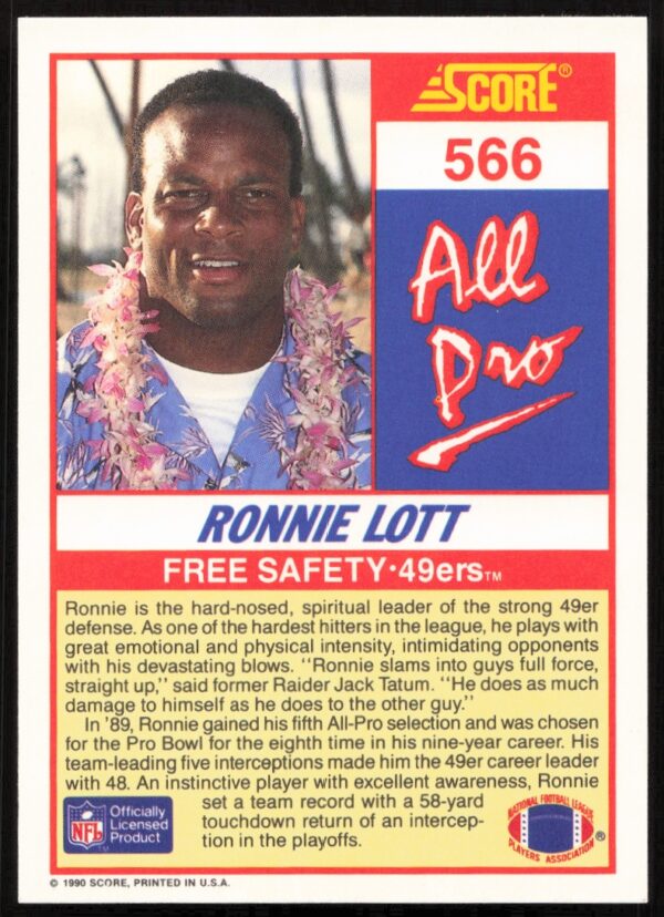 1990 Score Ronnie Lott #566 (Back)