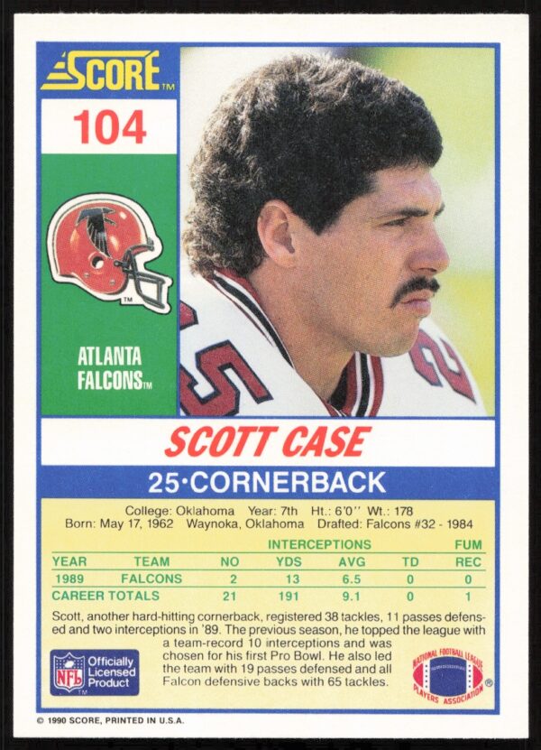 1990 Score Scott Case #104 (Back)