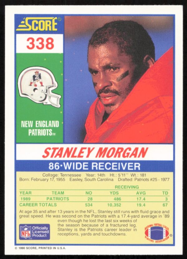 1990 Score Stanley Morgan #338 (Back)