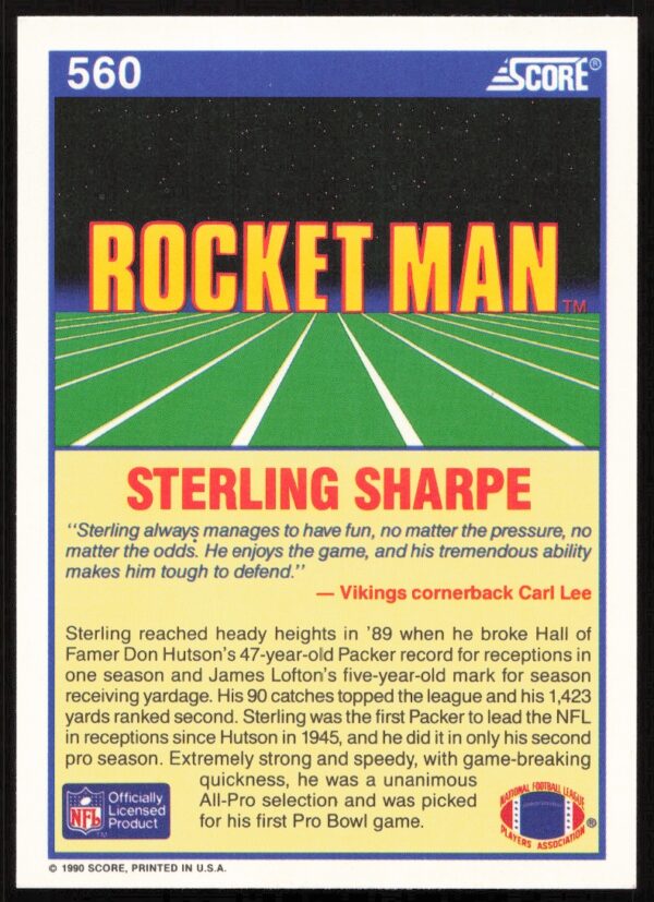 1990 Score Sterling Sharpe #560 (Back)