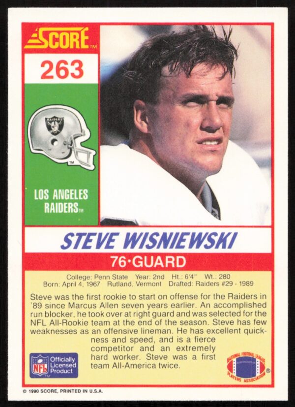 1990 Score Steve Wisniewski #263 (Back)