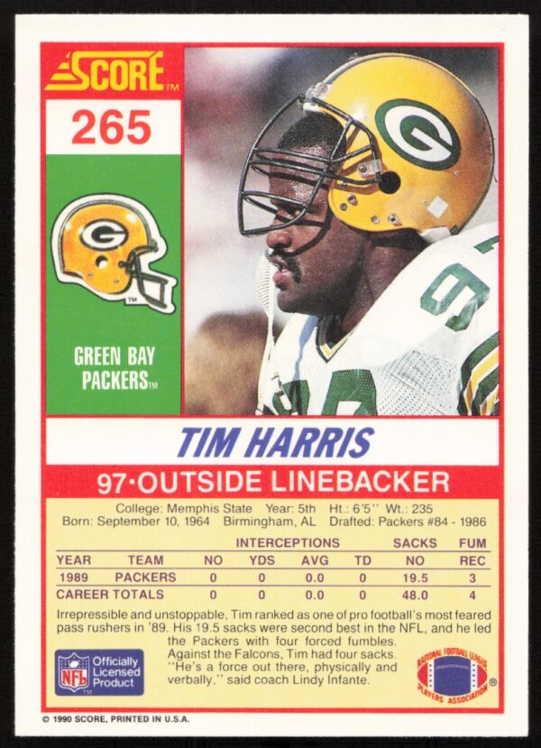 1990 Score Tim Harris #265 (Back)