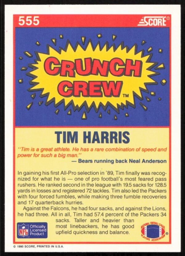 1990 Score Tim Harris #555 (Back)