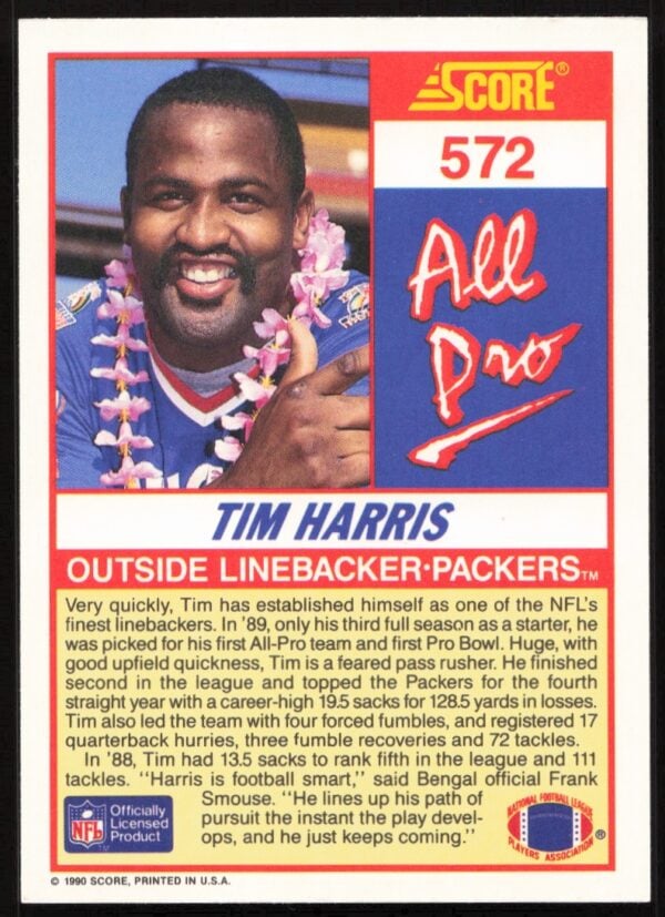 1990 Score Tim Harris #572 (Back)