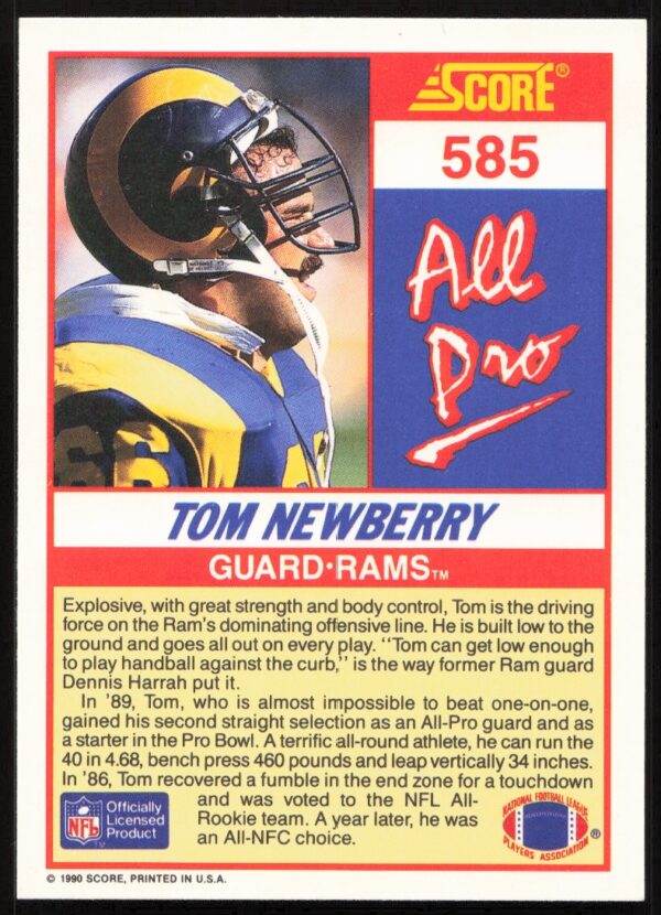 1990 Score Tom Newberry #585 (Back)