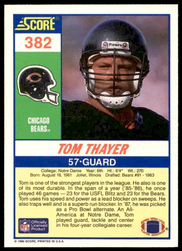 1990 Score Tom Thayer #382 (Back)