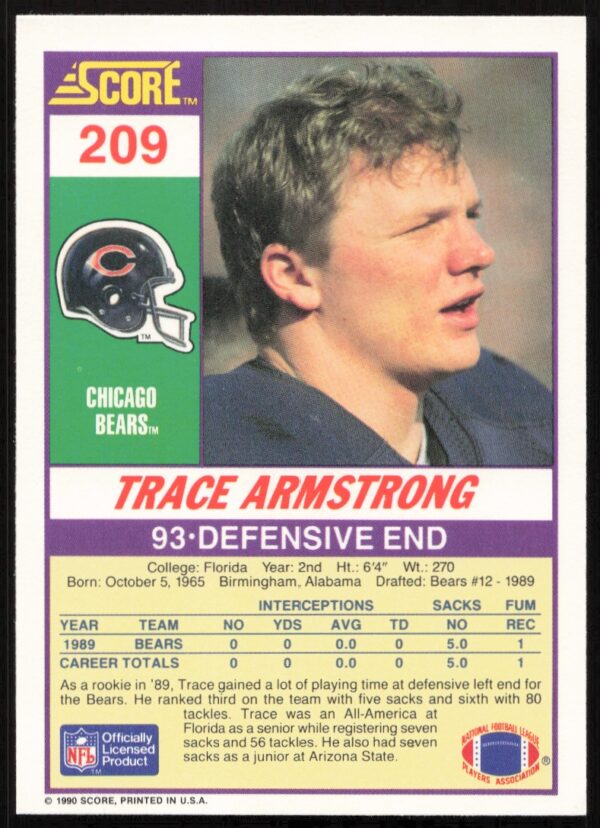 1990 Score Trace Armstrong #209 (Back)