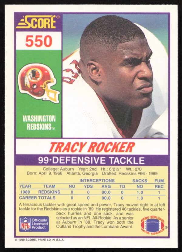 1990 Score Tracy Rocker #550 (Back)