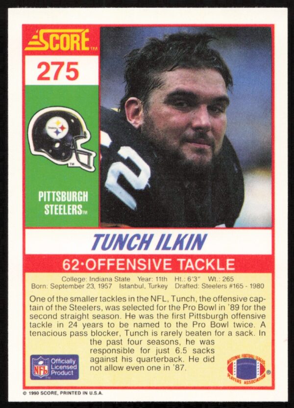 1990 Score Tunch Ilkin #275 (Back)