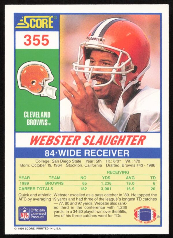 1990 Score Webster Slaughter #355 (Back)