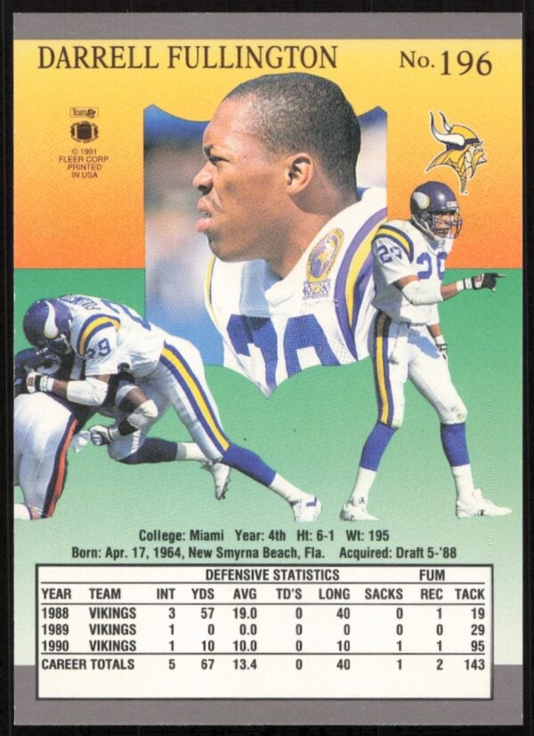 1991 Fleer Ultra Darrell Fullington #196 (Back)