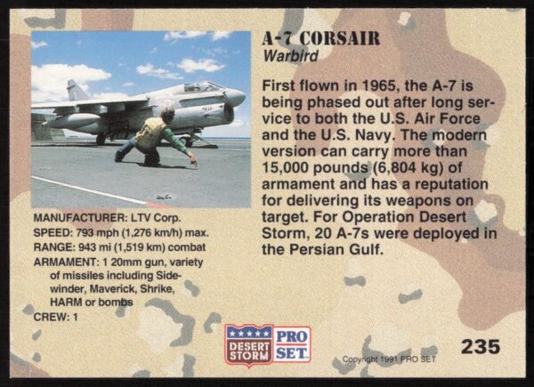 1991 Pro Set Desert Storm A-7 Corsair #235 (Back)