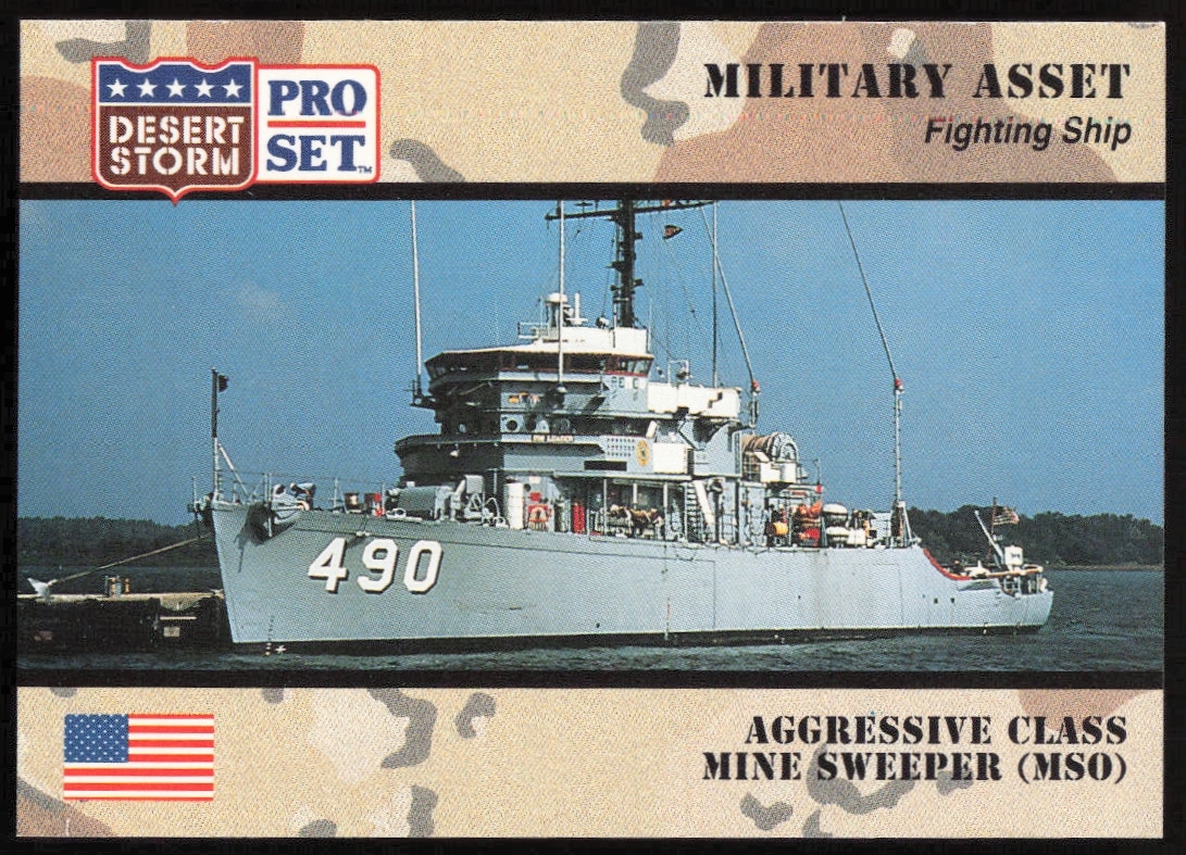 1991 Pro Set Desert Storm Aggressive Class Mine Sweeper (MSO) #188 (Front)