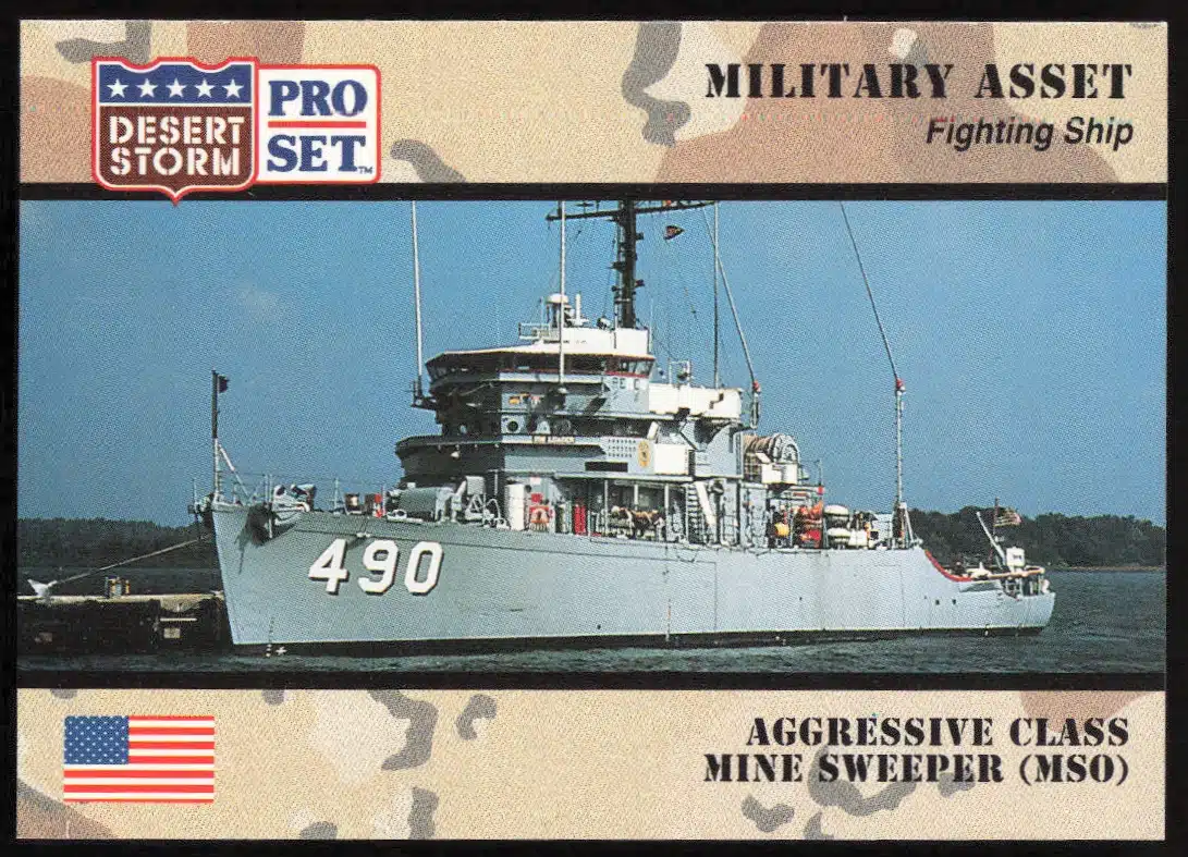 1991 Pro Set Desert Storm Aggressive Class Mine Sweeper (MSO) #188 (Front)