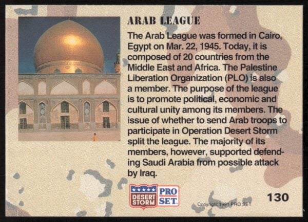 1991 Pro Set Desert Storm Arab League #130 (Back)