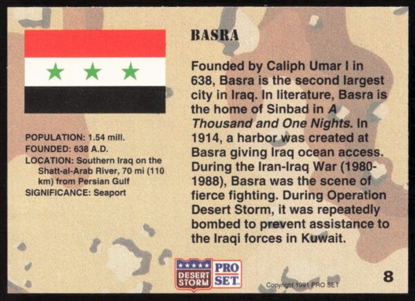 1991 Pro Set Desert Storm Basra #8 (Back)