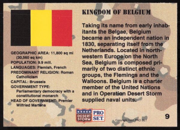 1991 Pro Set Desert Storm Belgium #9 (Back)