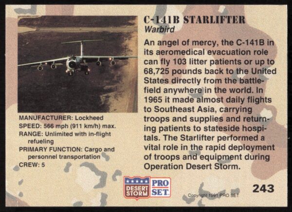 1991 Pro Set Desert Storm C-141B Starlifter #243 (Back)