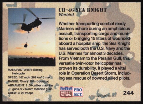 1991 Pro Set Desert Storm CH-46 Sea Knight #244 (Back)