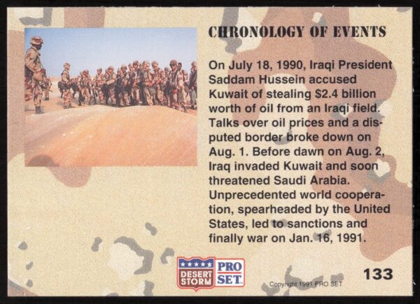 1991 Pro Set Desert Storm Choronology Of Events #133 (Back)