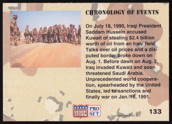 1991 Pro Set Desert Storm Chronology of Events #133 (Back)