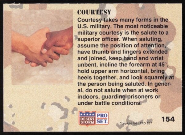 1991 Pro Set Desert Storm Courtesy #154 (Back)