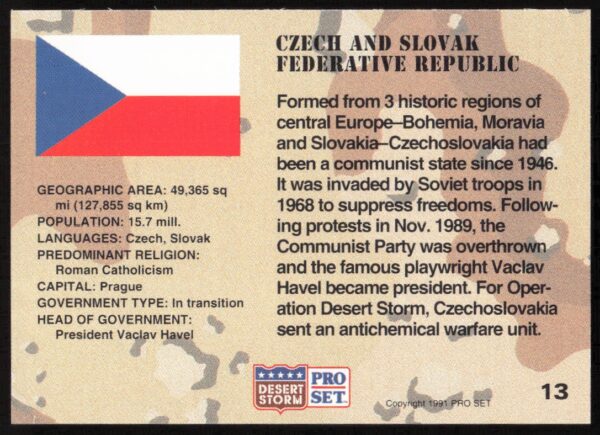 1991 Pro Set Desert Storm Czechoslovakia #13 (Back)