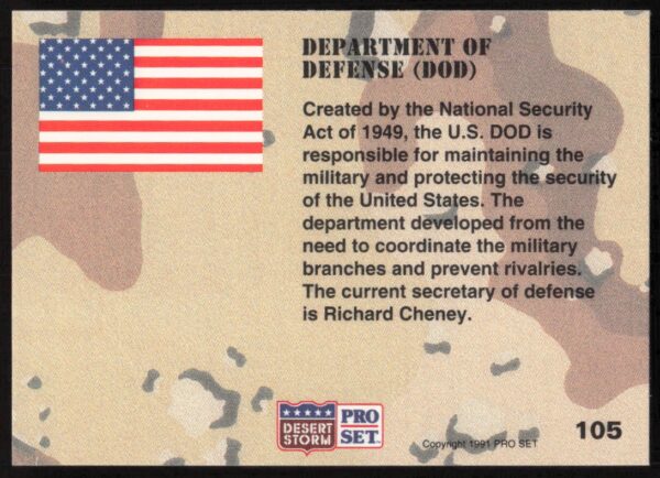 1991 Pro Set Desert Storm Department Of Defense #105 (Back)