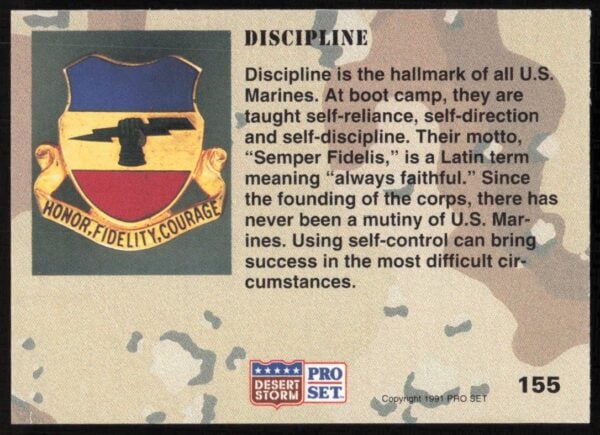 1991 Pro Set Desert Storm Discipline #155 (Back)