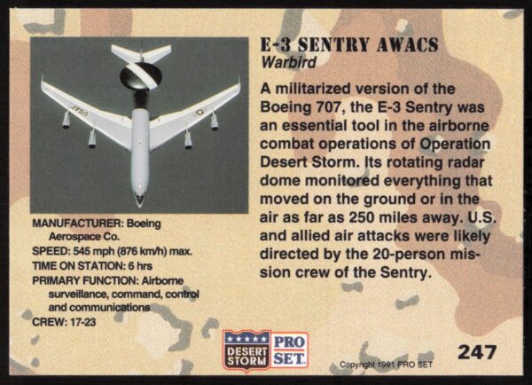 1991 Pro Set Desert Storm E-3 Sentry Awacs #147 (Back)