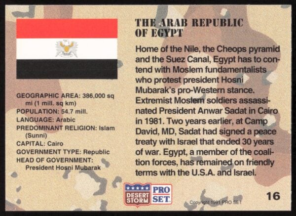 1991 Pro Set Desert Storm Egypt #16 (Back)