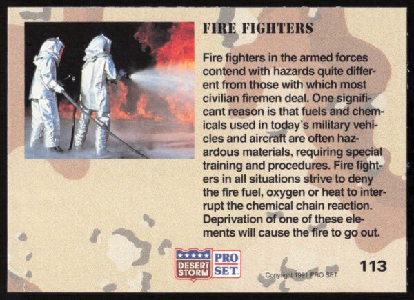 1991 Pro Set Desert Storm Fire Fighters #113 (Back)