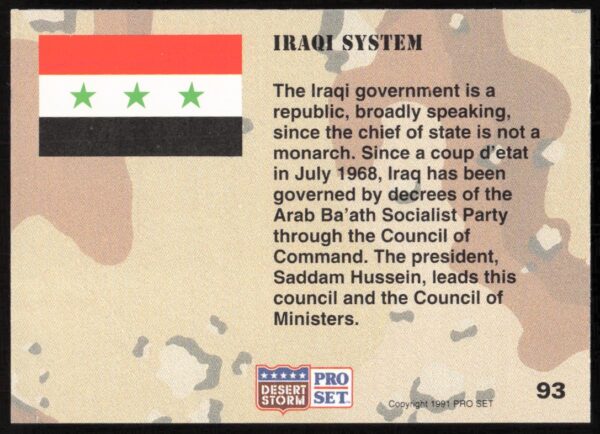 1991 Pro Set Desert Storm Iraqi System #93 (Back)